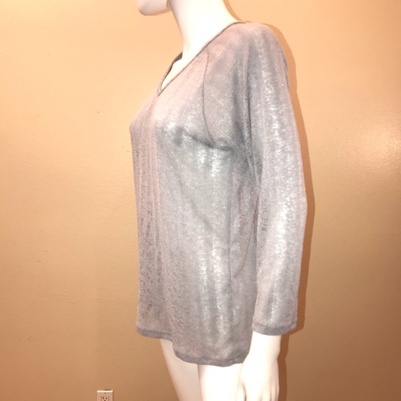 Womens Long Sleeve Blouse NEW Size XS Extra Small Grey Open Knit Semi Sheer - Picture 8 of 13